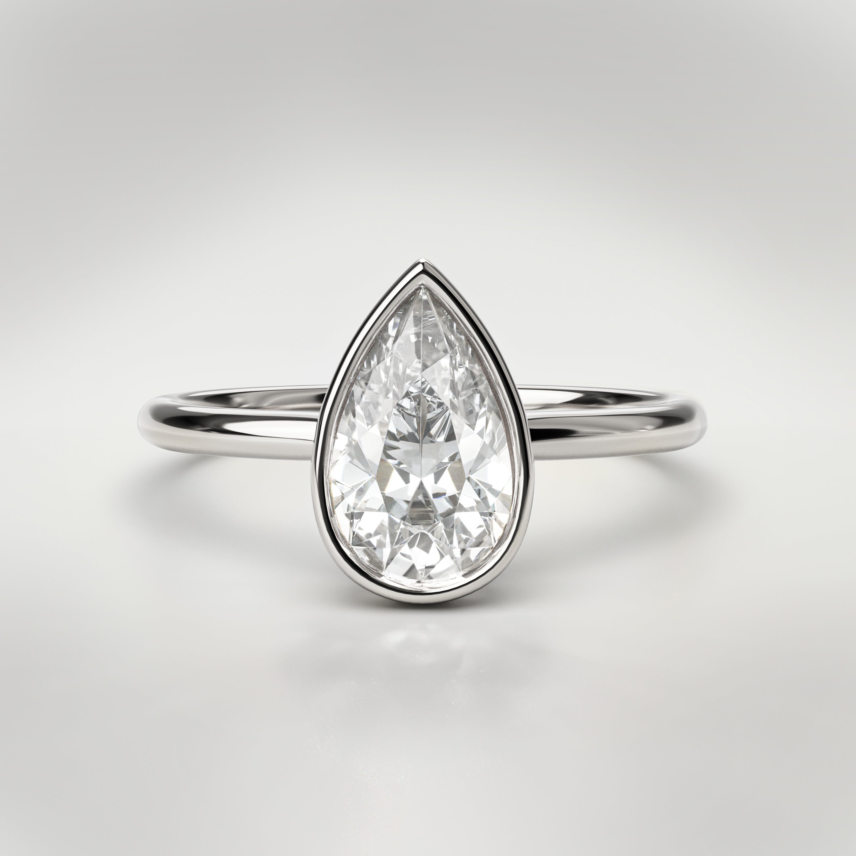 1.5 ct Pear Bezel Ring – 14K White Gold
