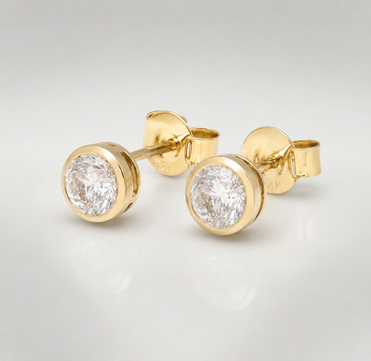 1.0 ct Round Bezel Stud Earrings – 14K Yellow Gold